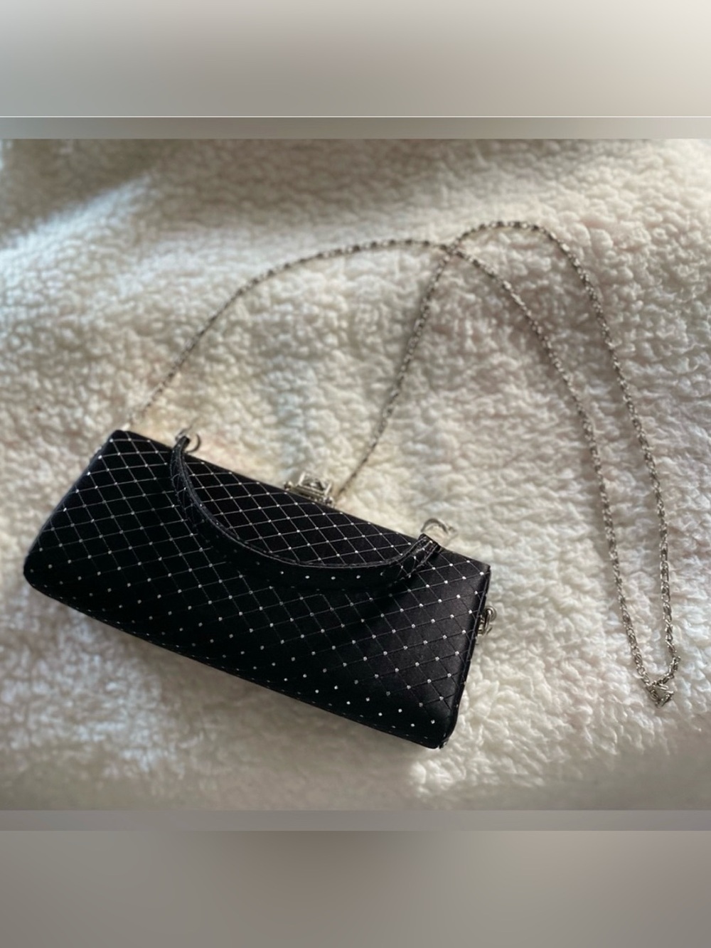 D’Margeaux New York Satin Black Evening Bag with Silver Sparkle Prom